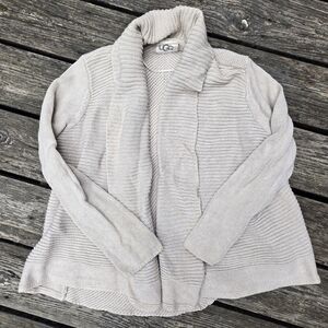 UGG Ribbed Knit Beige Cardigan Sweater Cotton Cashmere Blend